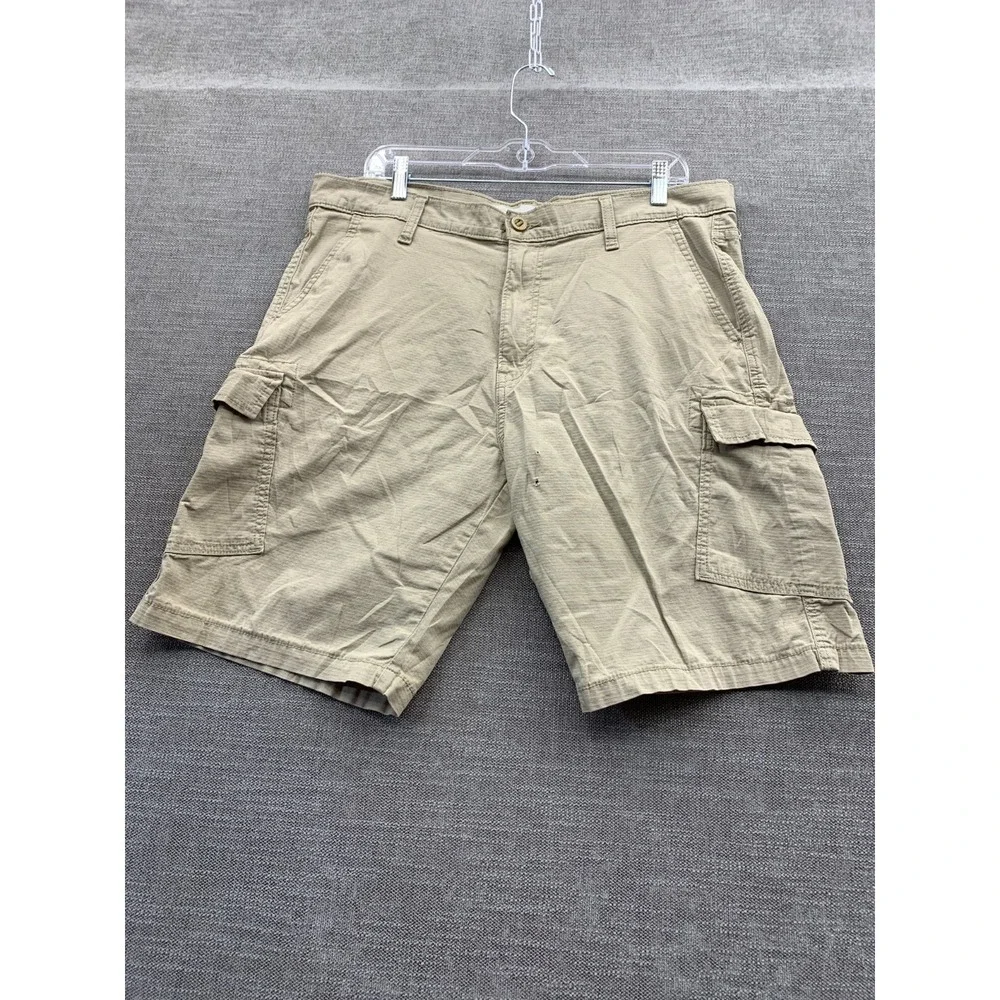 Signature By Levi Strauss & Co Cargo Shorts Mens 36 Beige Logo High Rise Ripstop